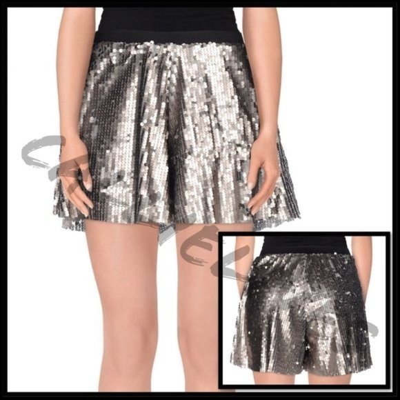 Callie Celebration: Gray Silver Pewter Sequin Rockstar Shorts Medium 6 - Picture 1 of 8